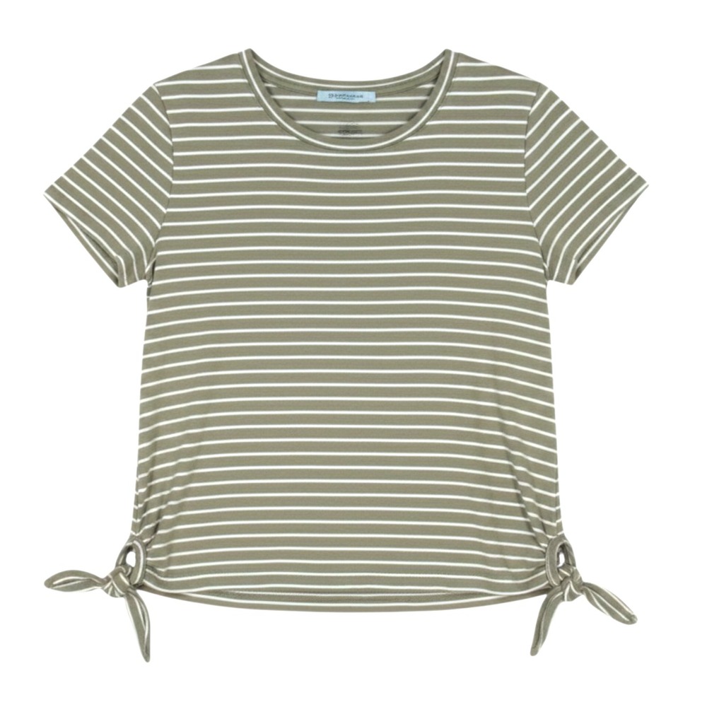 SHE + SKY Twill GREEN/WHITE STRIPES Tie Sides CREWNECK BLOUSE/T-Shirt/Top Sz S